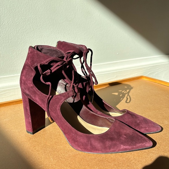 Maroon velvet lace-up heels - perfect for fall and winter! - Picture 1 of 4